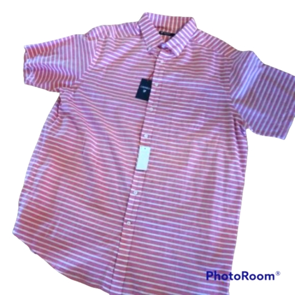 Cremieux 100% Cotton BIG MAN SS Stripe Orange white shirt Classic Summer NWT - Picture 1 of 4
